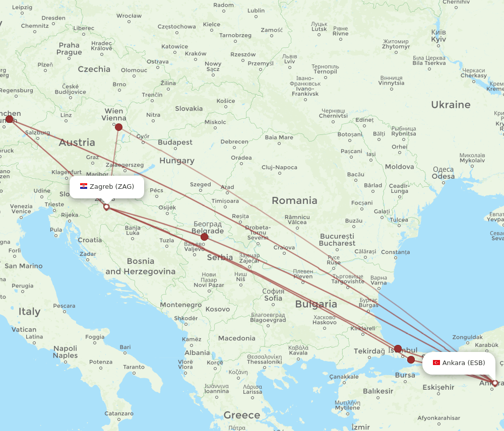 ESB-ZAG flight routes