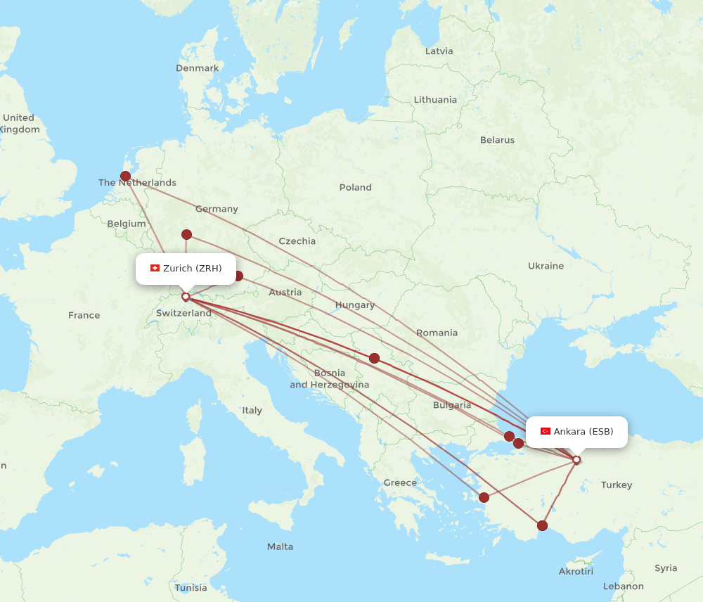 ESB-ZRH flight routes