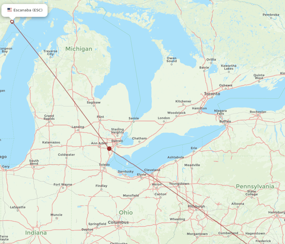 ESC to DCA flights and routes map