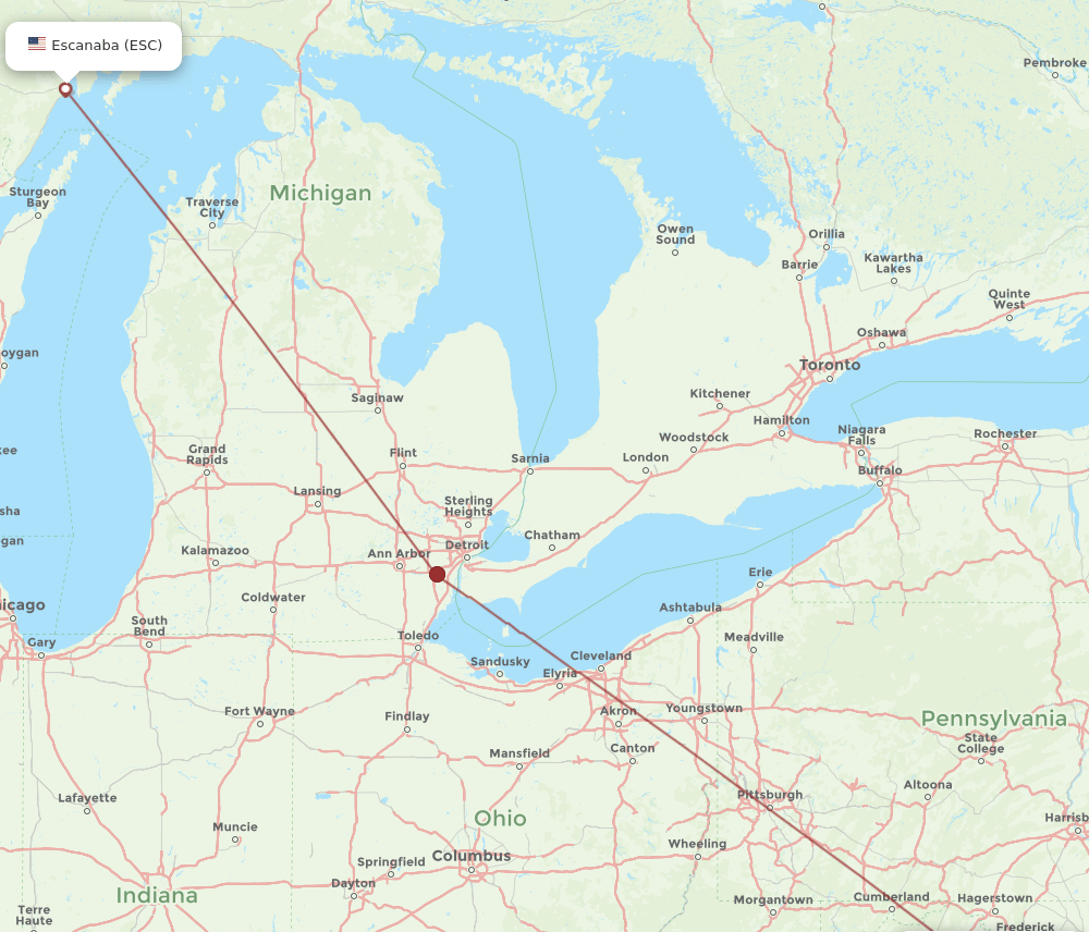 ESC-IAD flight routes