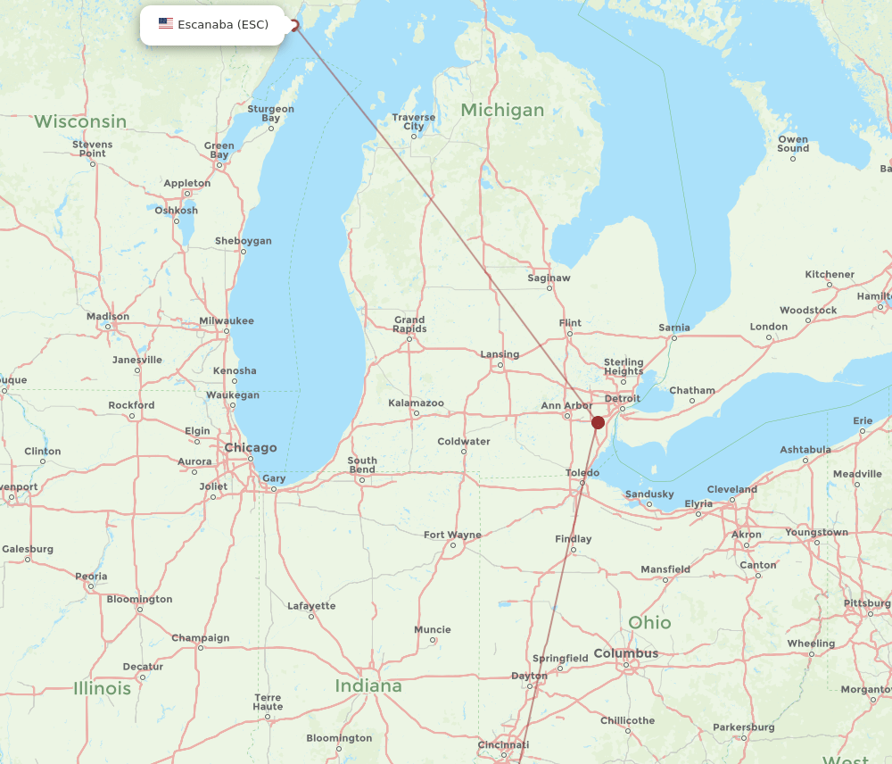 ESC-LEX flight routes