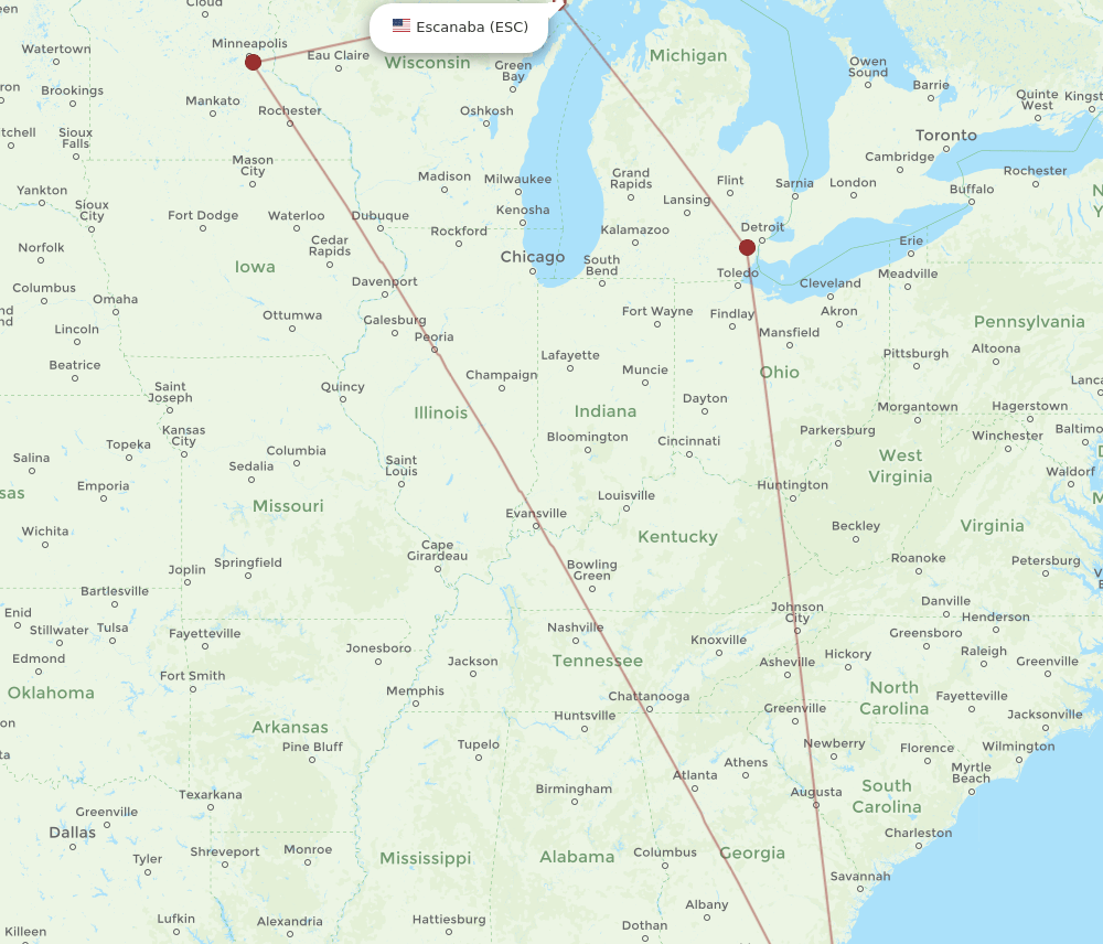 ESC to MCO flights and routes map