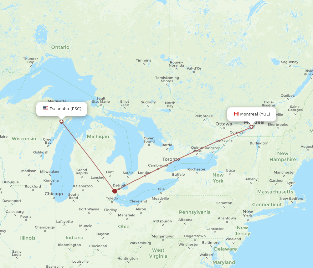 ESC-YUL flight routes