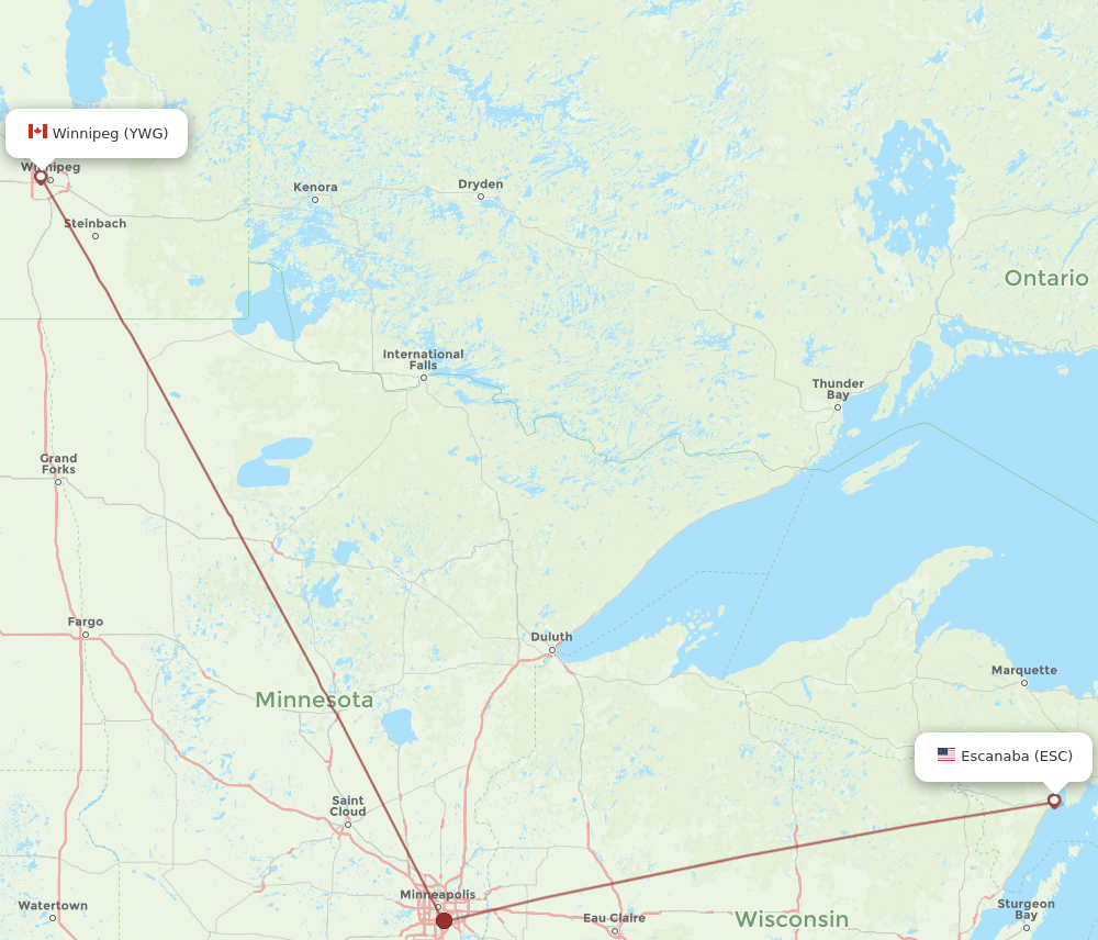 ESC-YWG flight routes