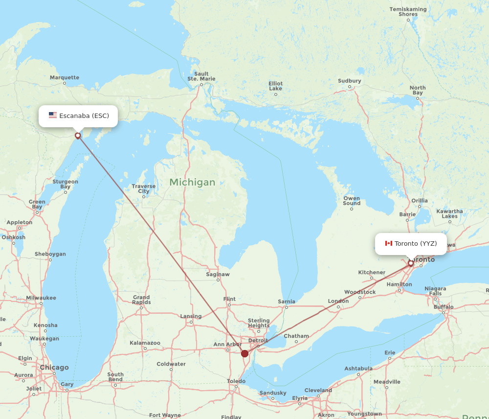 ESC-YYZ flight routes