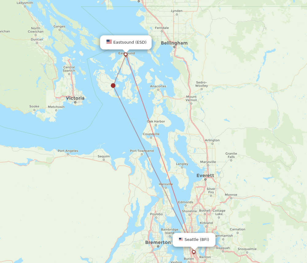 Eastsound - Seattle route map and flight paths
