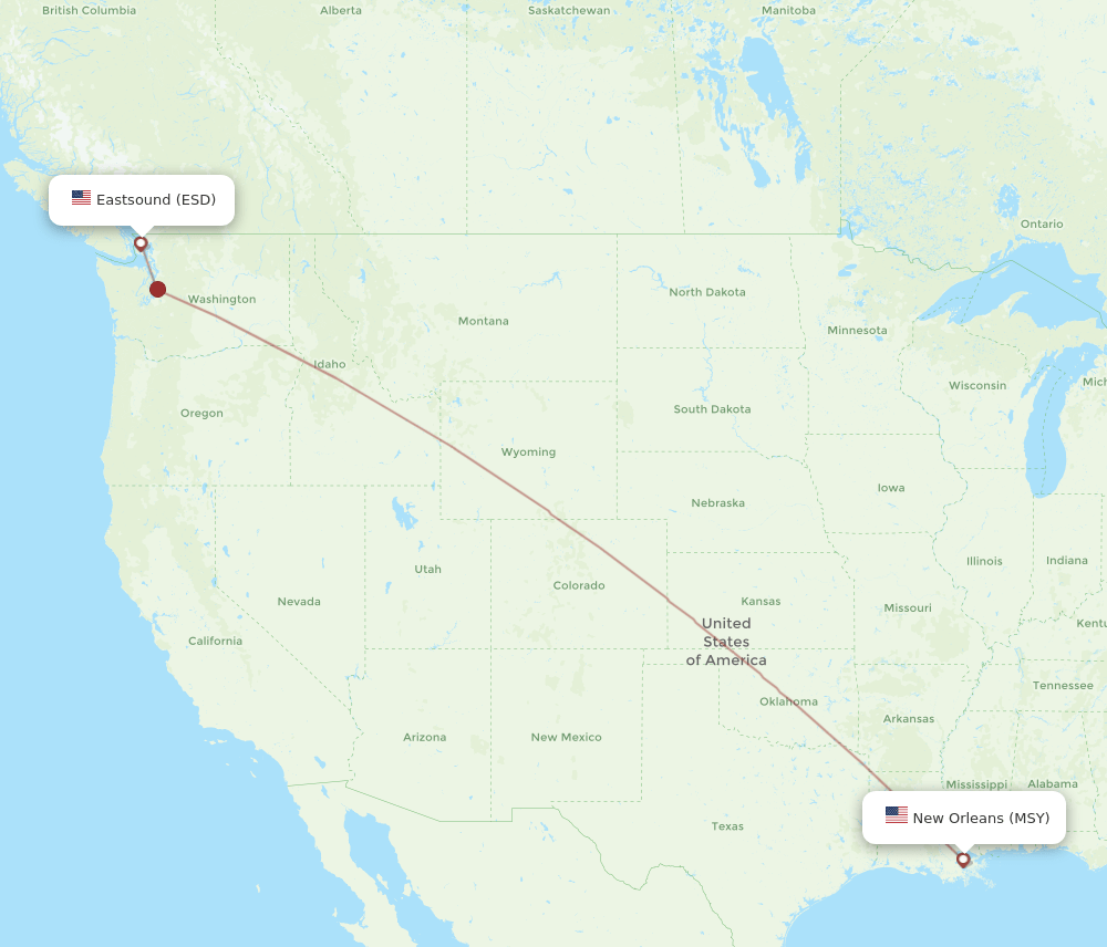 Eastsound - New Orleans route map and flight paths