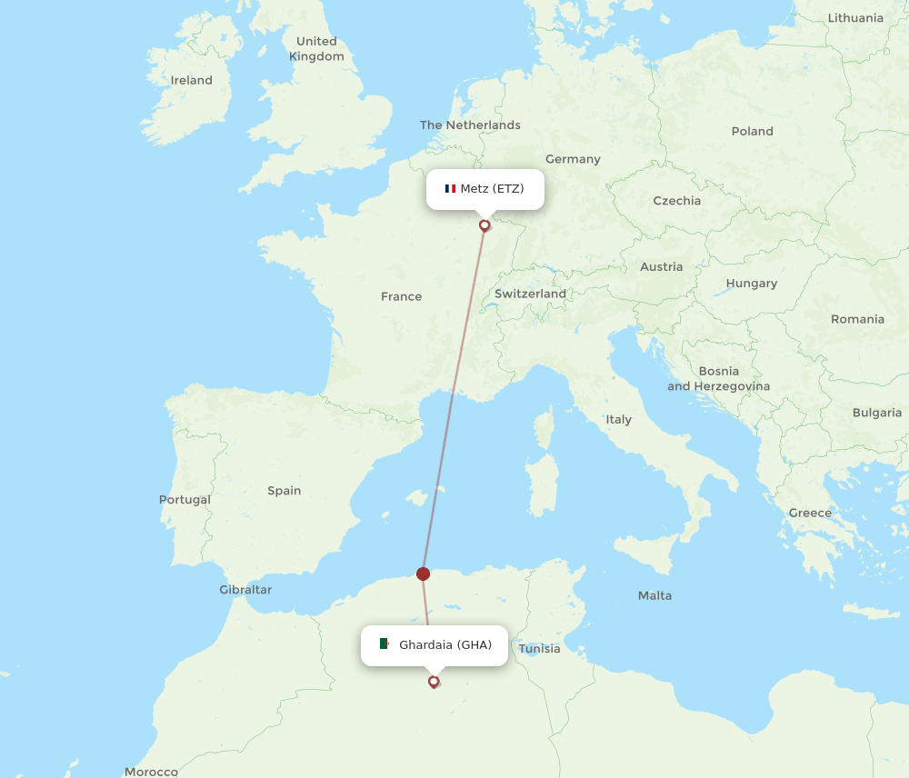 Ghardaia - Metz/Nancy route map and flight paths