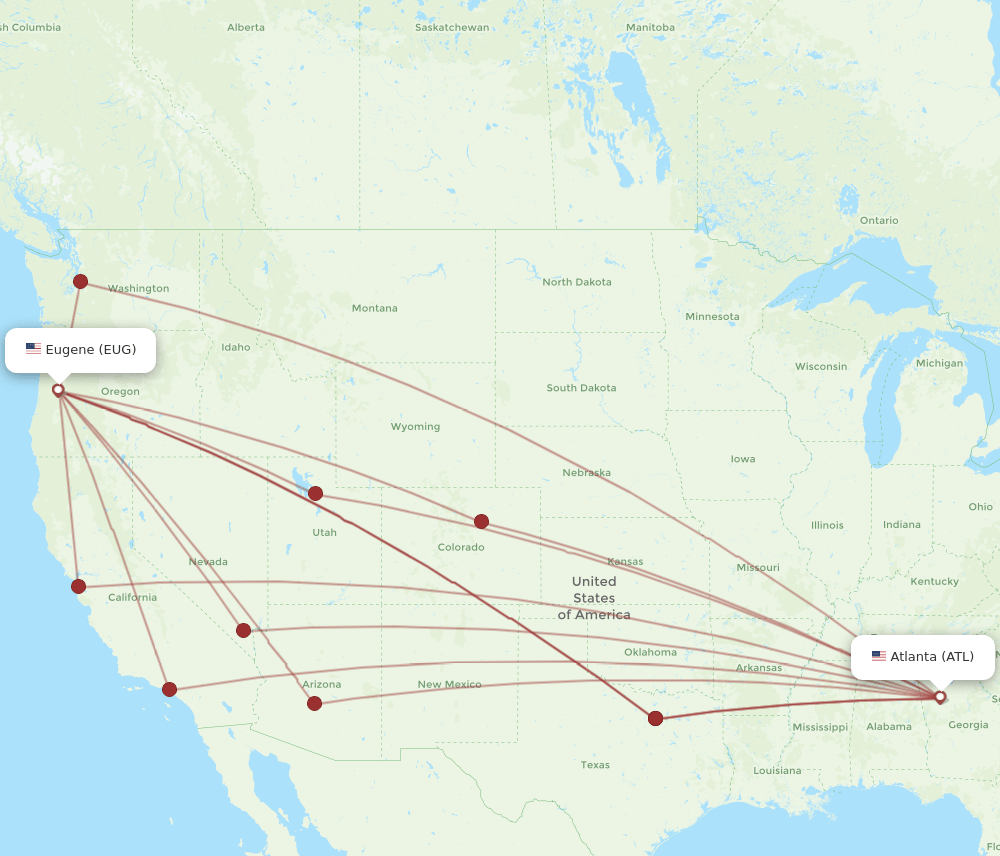 EUG to ATL flights and routes map