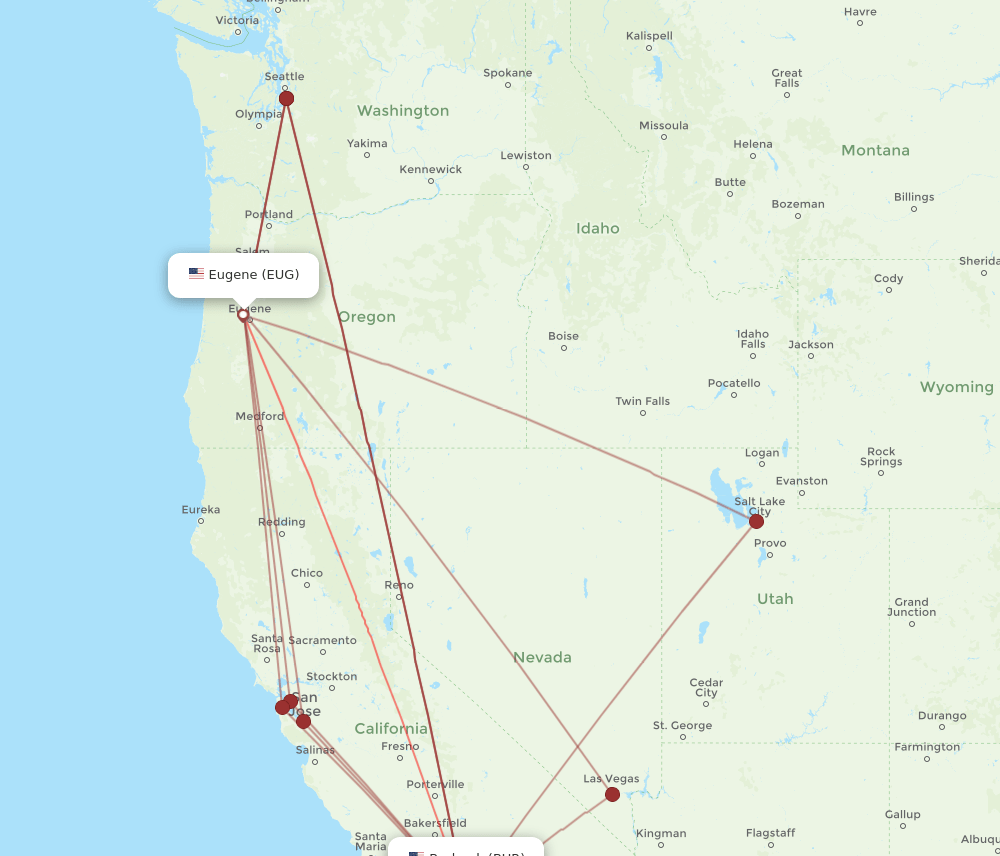 EUG to BUR flights and routes map