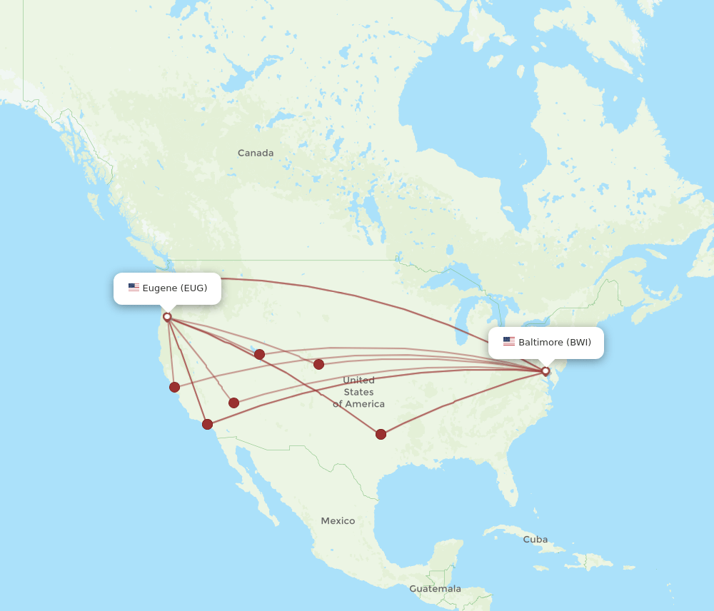 EUG-BWI flight routes