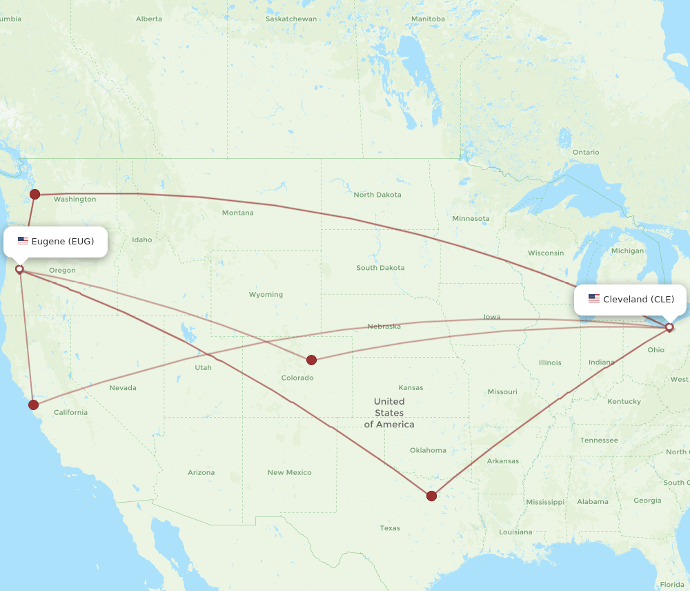 EUG-CLE flight routes