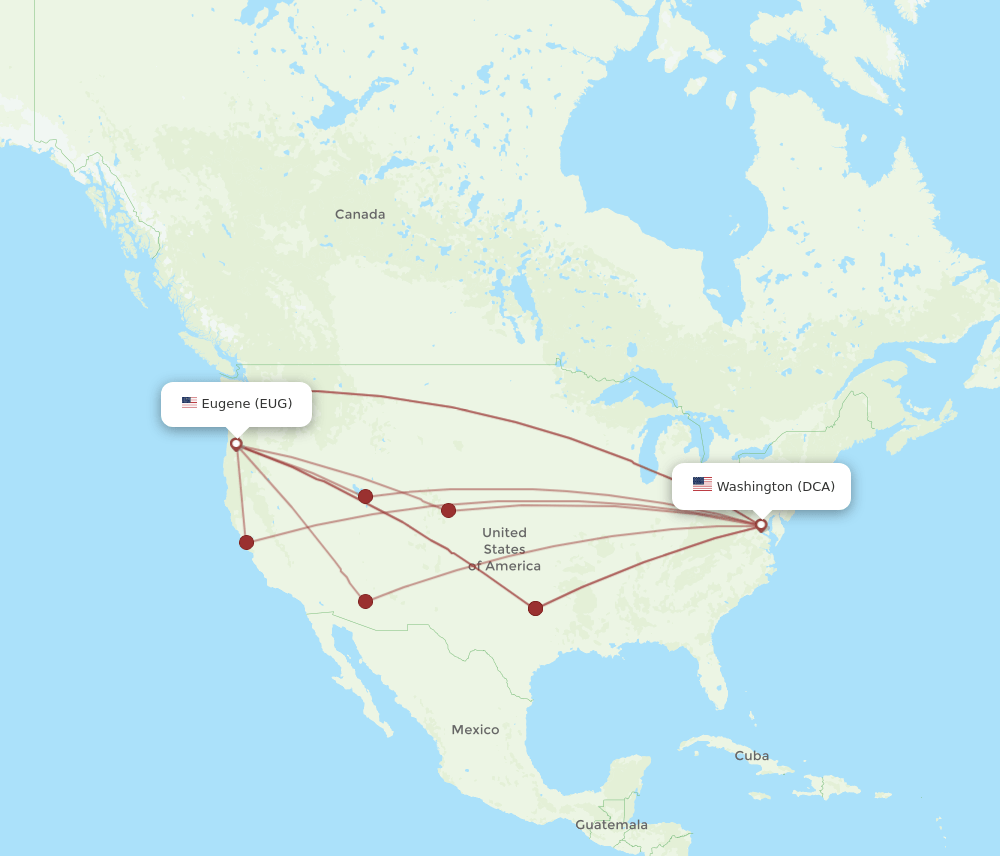 EUG-DCA flight routes