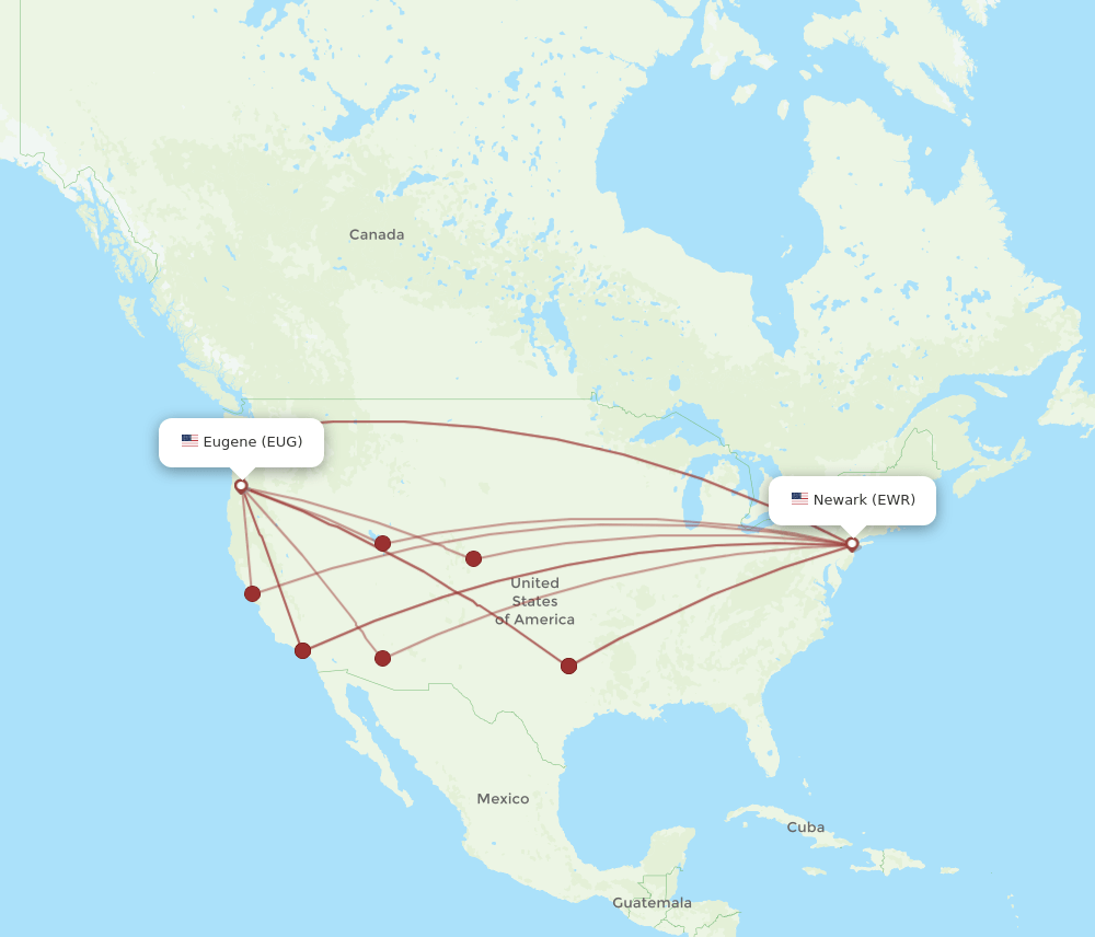 EUG-EWR flight routes