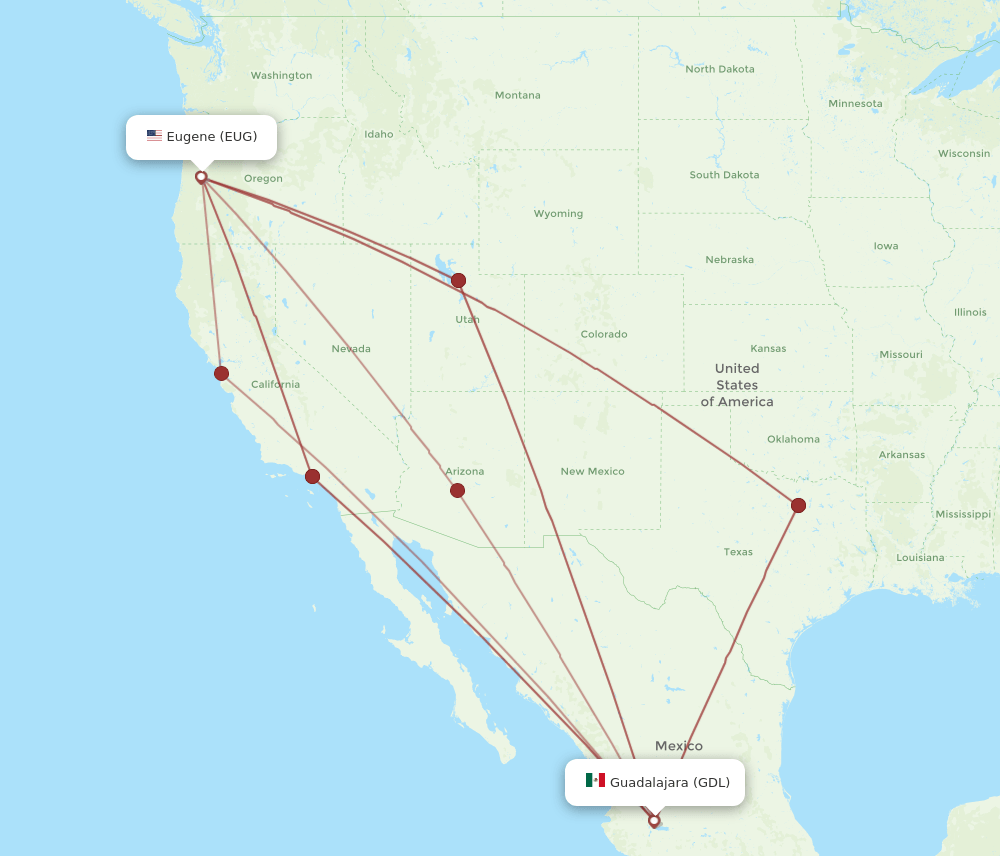 EUG-GDL flight routes