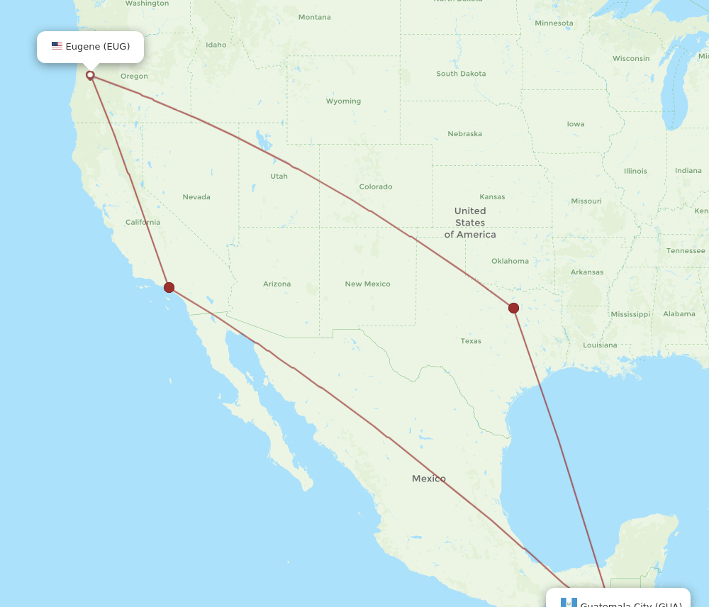 EUG-GUA flight routes