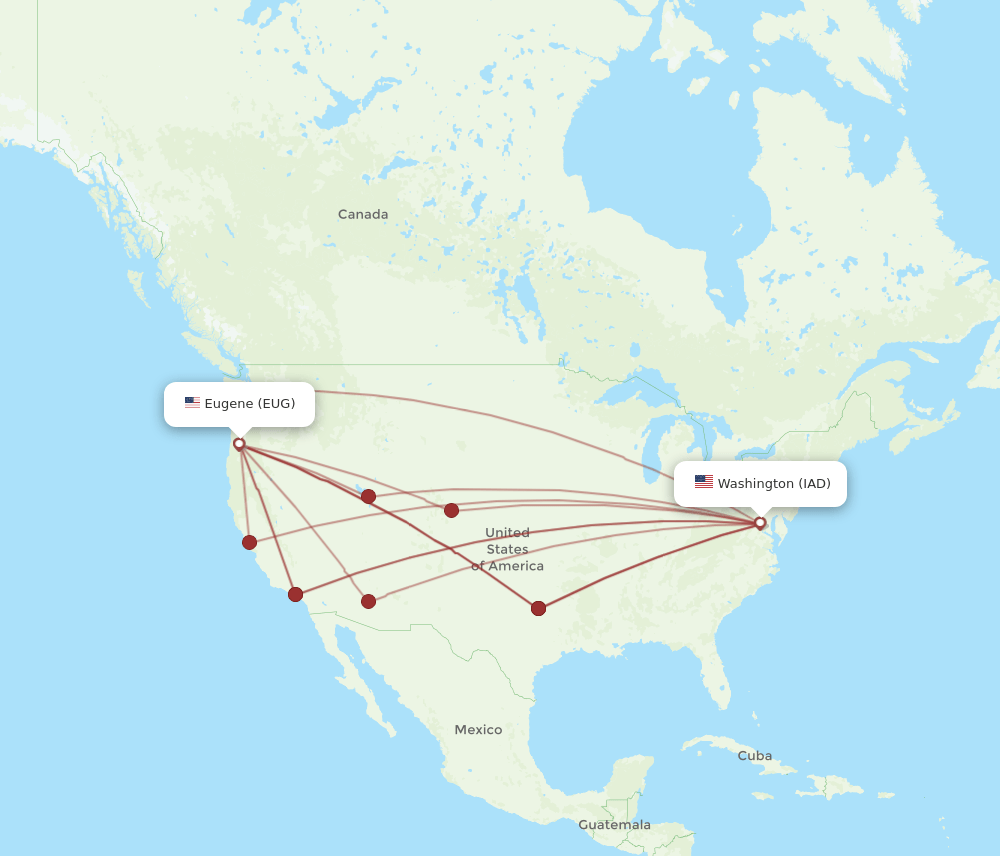 EUG-IAD flight routes