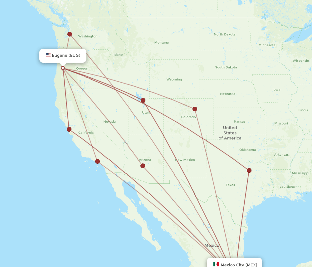 EUG-MEX flight routes