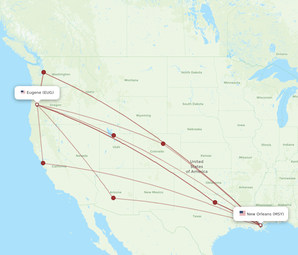 EUG-MSY flight routes