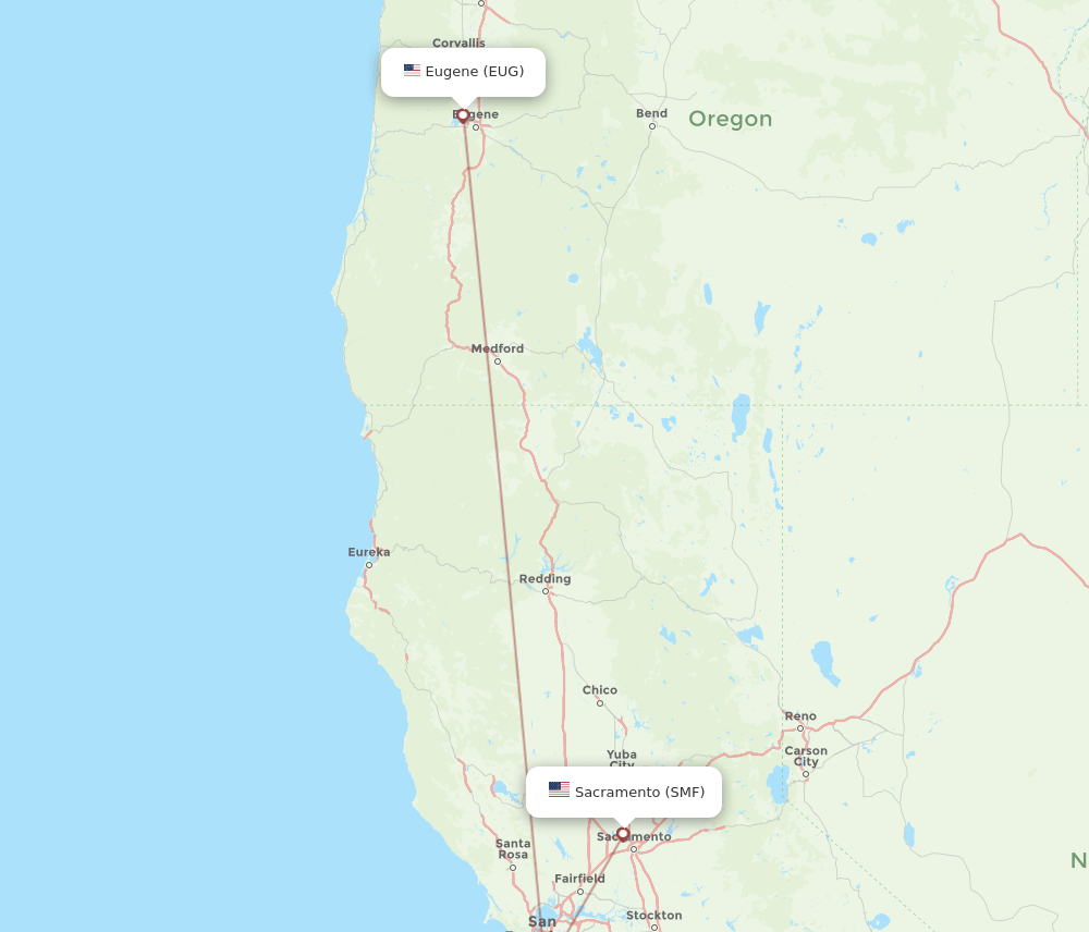 EUG to SMF flights and routes map