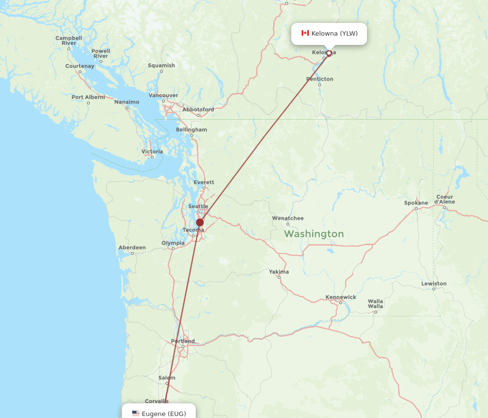 EUG-YLW flight routes