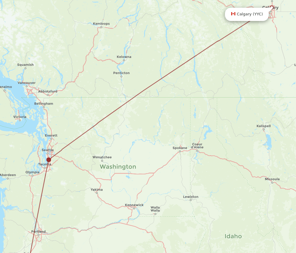 Calgary - Eugene route map and flight paths