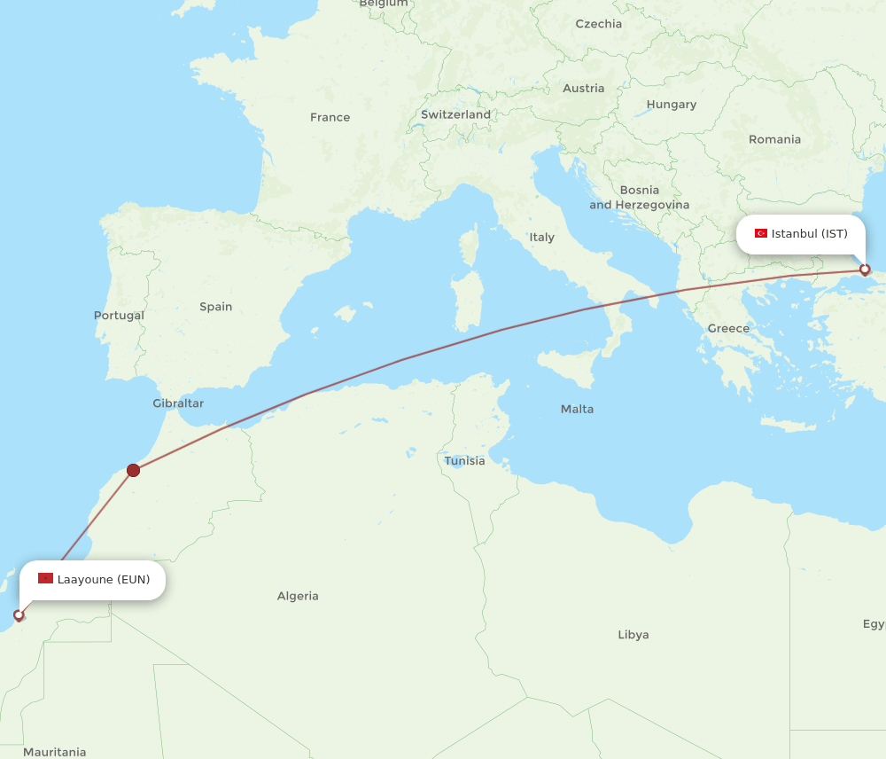 EUN to IST flights and routes map