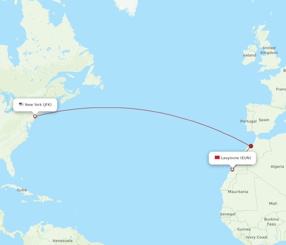 EUN-JFK flight routes