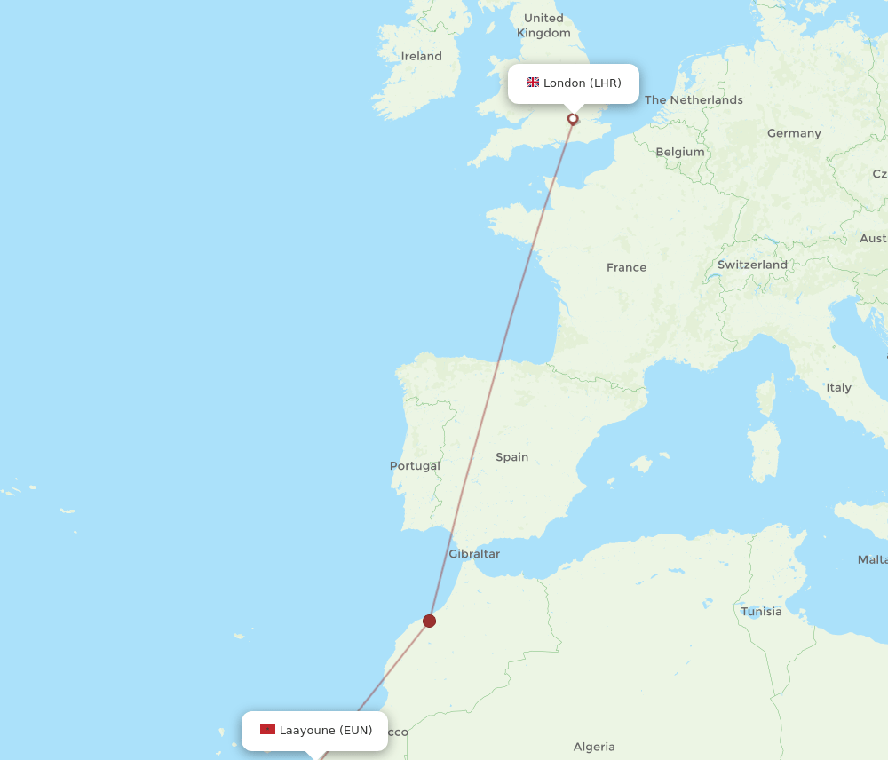 EUN-LHR flight routes