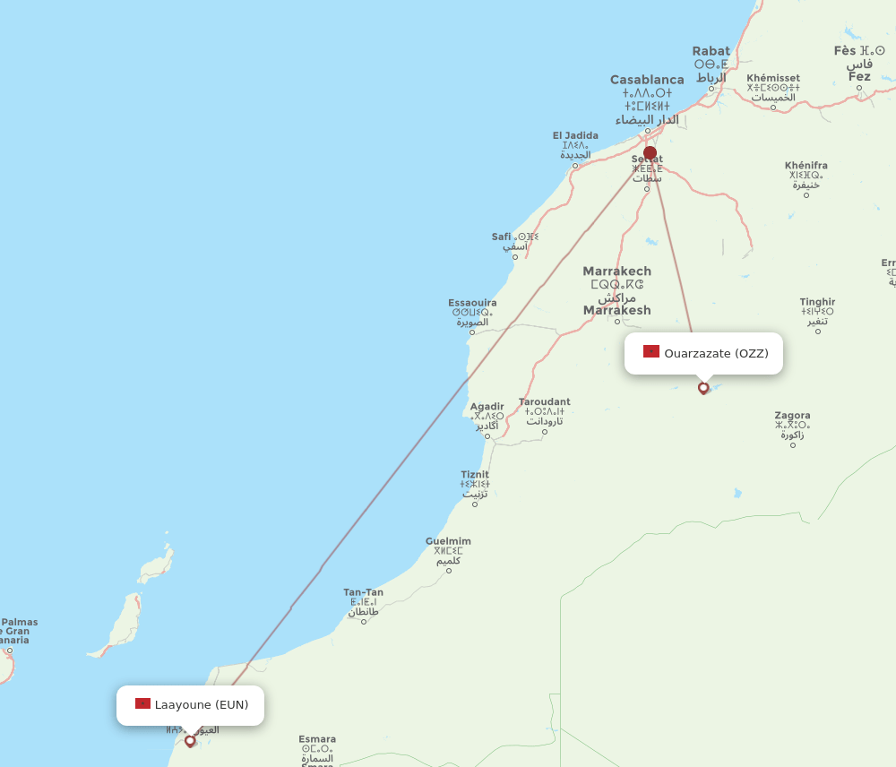 OZZ to EUN flights and routes map