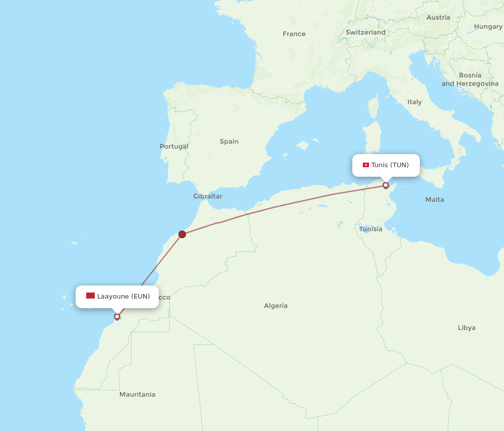 EUN to TUN flights and routes map