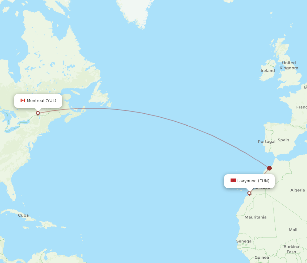 EUN to YUL flights and routes map