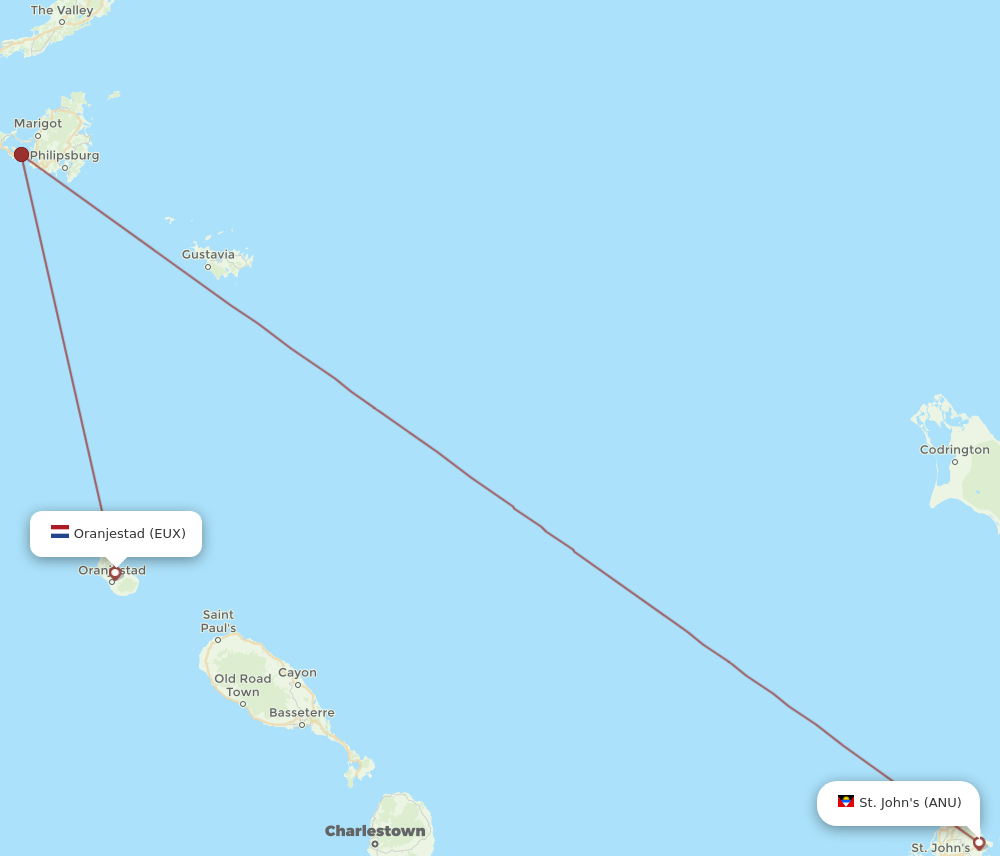 EUX to ANU flights and routes map