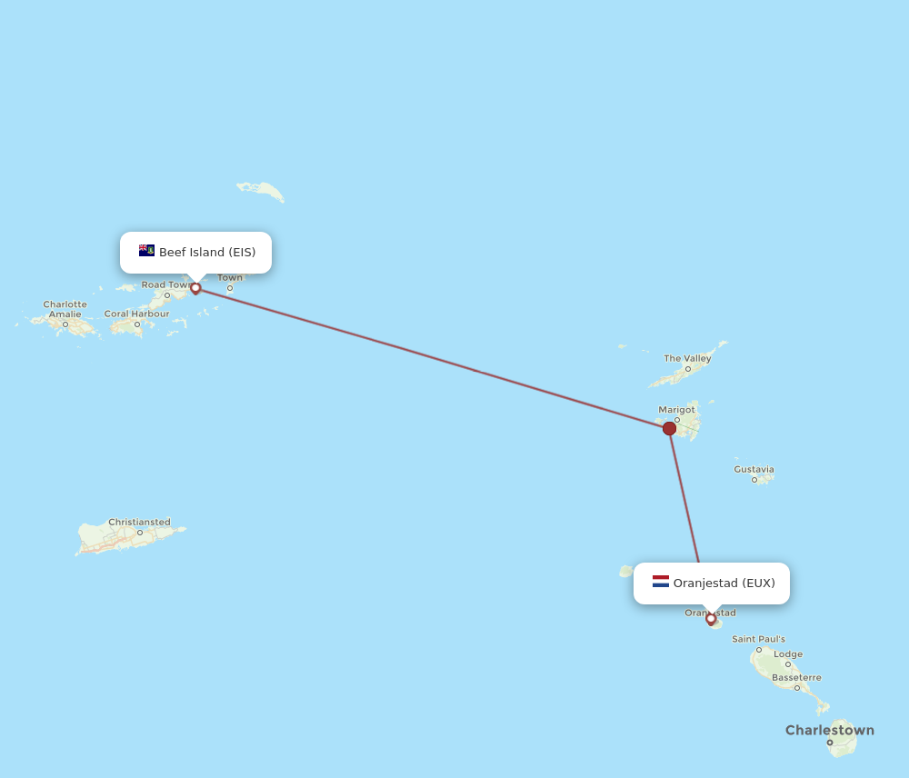 EUX to EIS flights and routes map