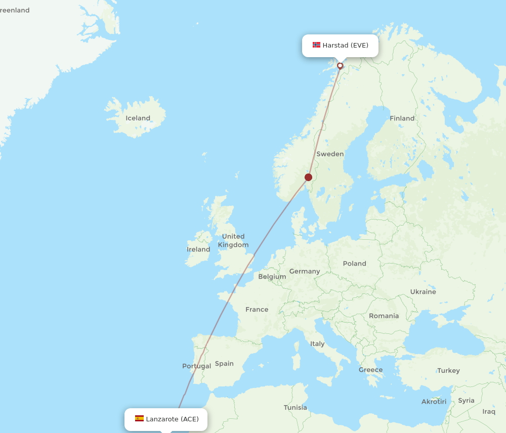 Harstad-Narvik - Lanzarote route map and flight paths