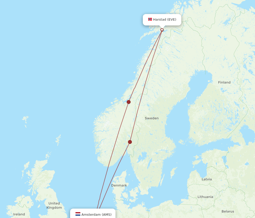 EVE to AMS flights and routes map