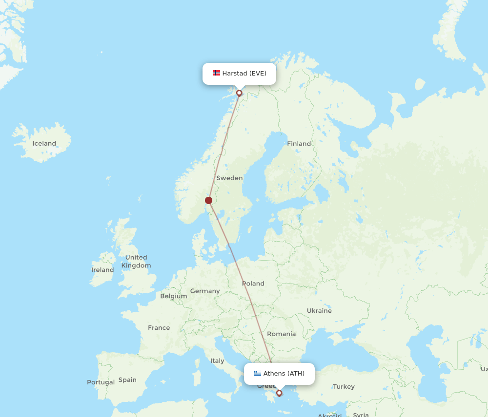 EVE to ATH flights and routes map