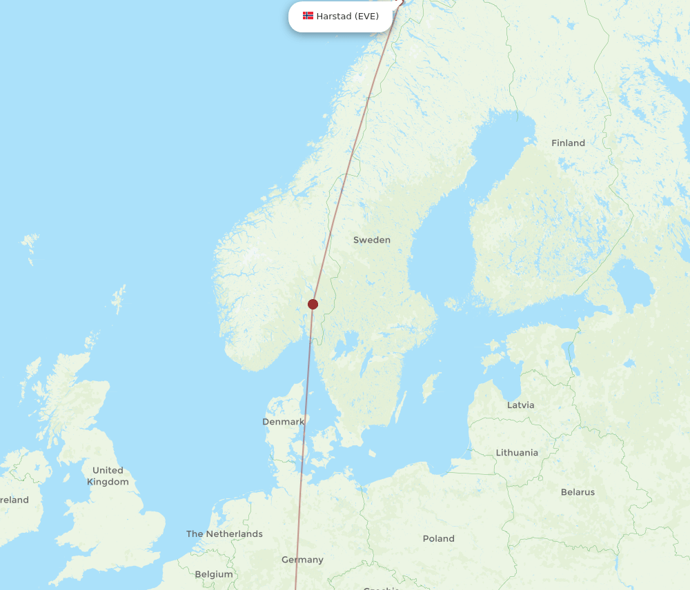 Milan - Harstad-Narvik route map and flight paths
