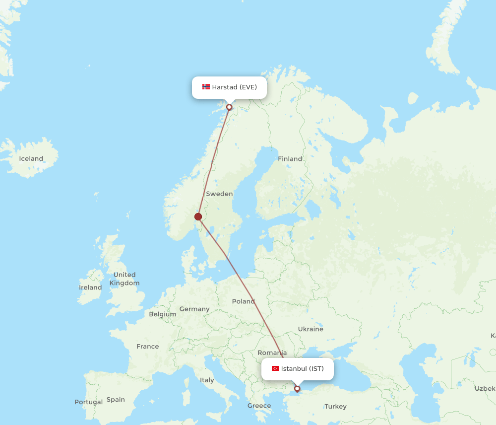EVE to IST flights and routes map