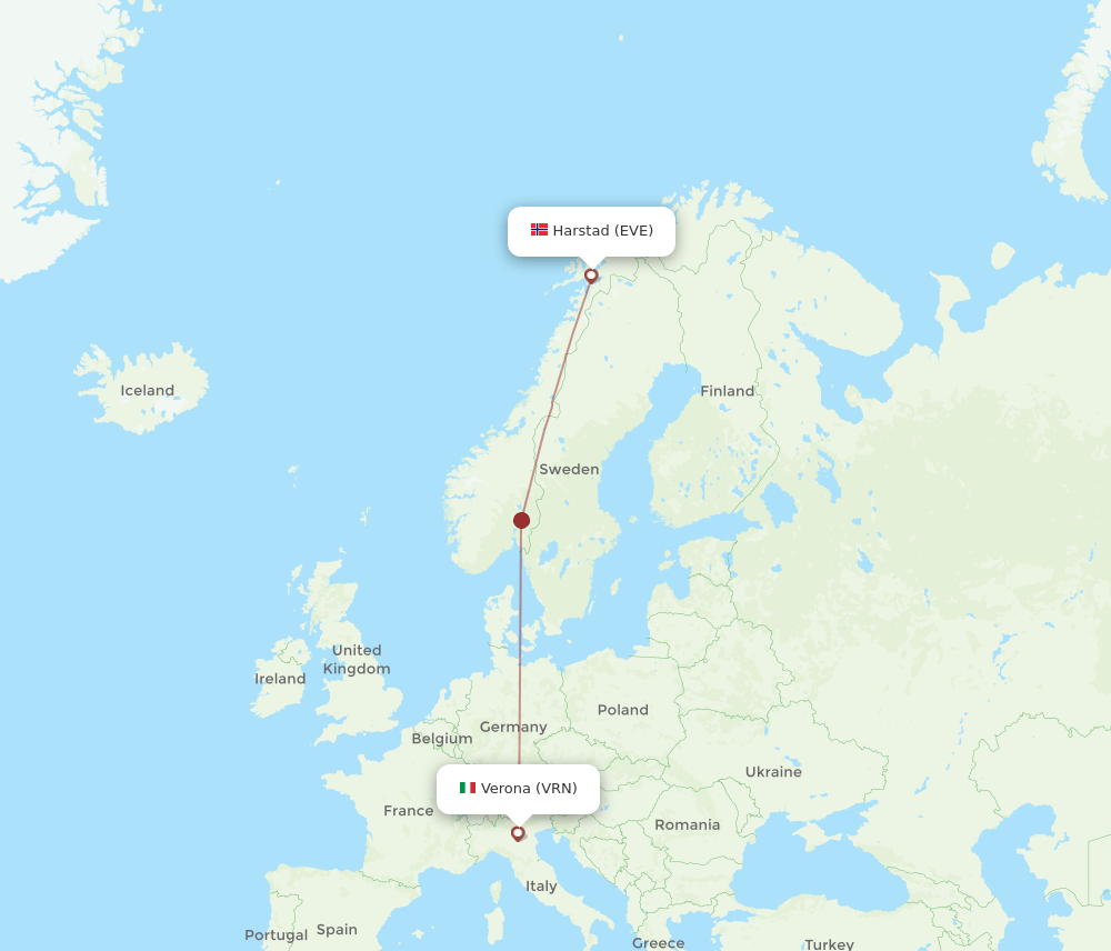 Verona - Harstad-Narvik route map and flight paths