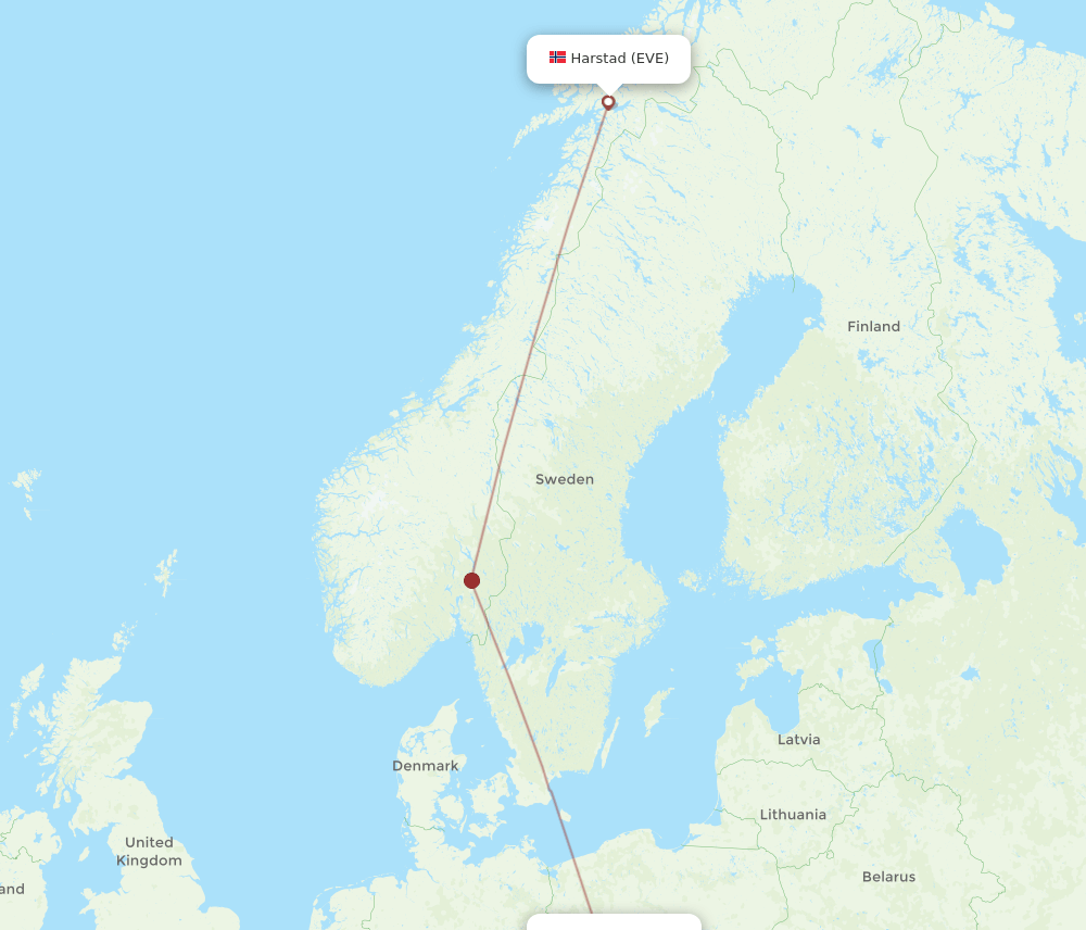 Wroclaw - Harstad-Narvik route map and flight paths