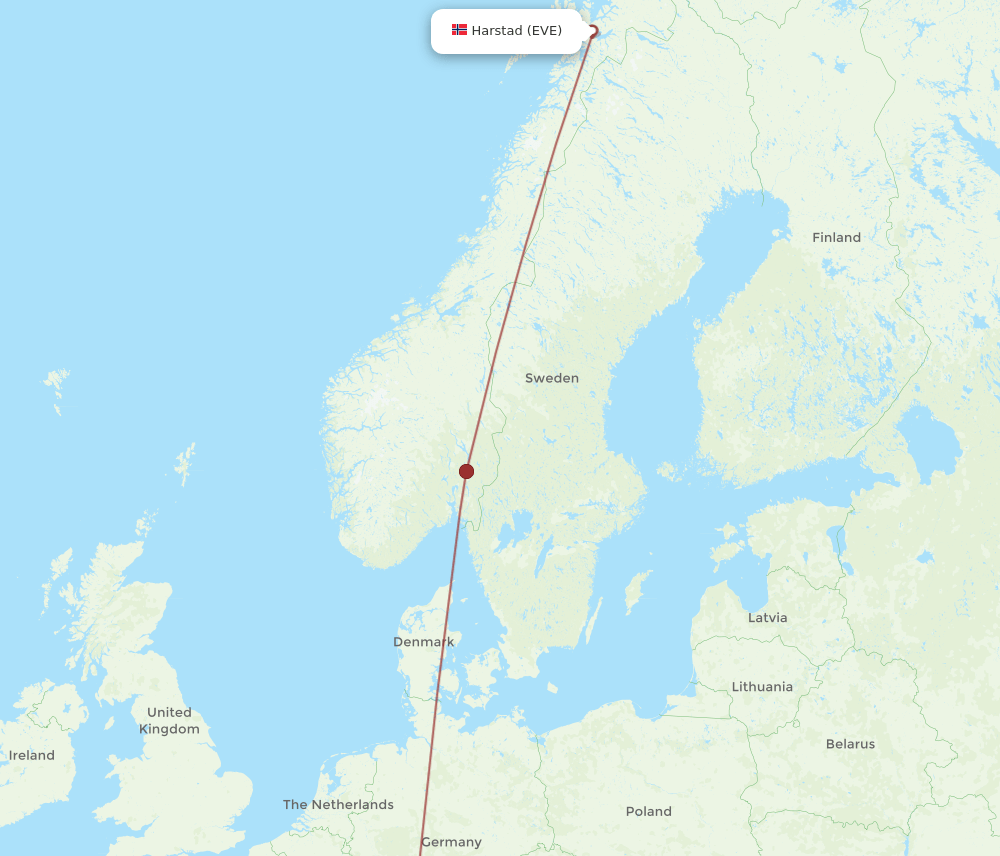 Zurich - Harstad-Narvik route map and flight paths