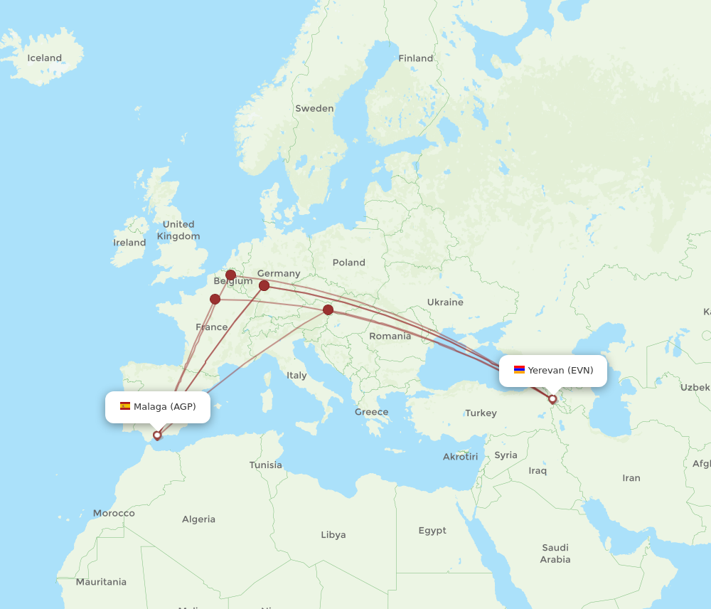 EVN to AGP flights and routes map
