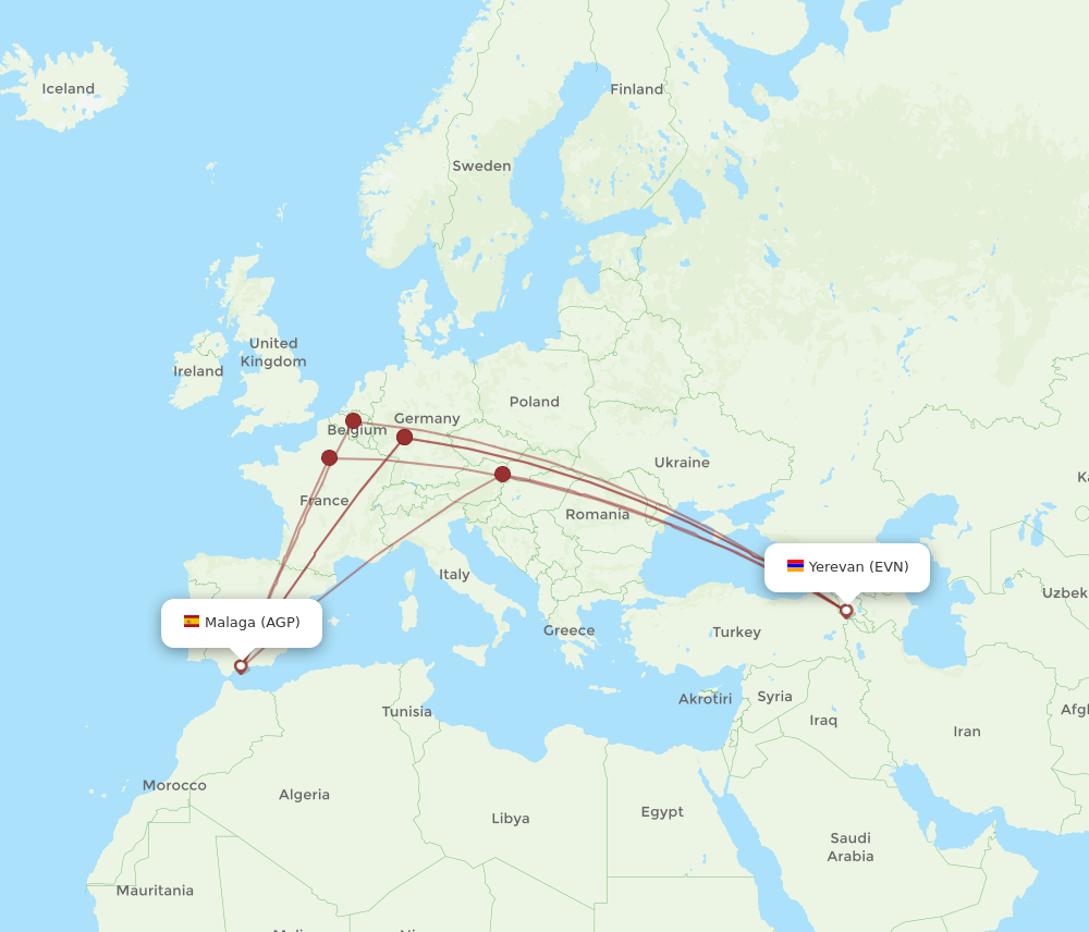 EVN-AGP flight routes