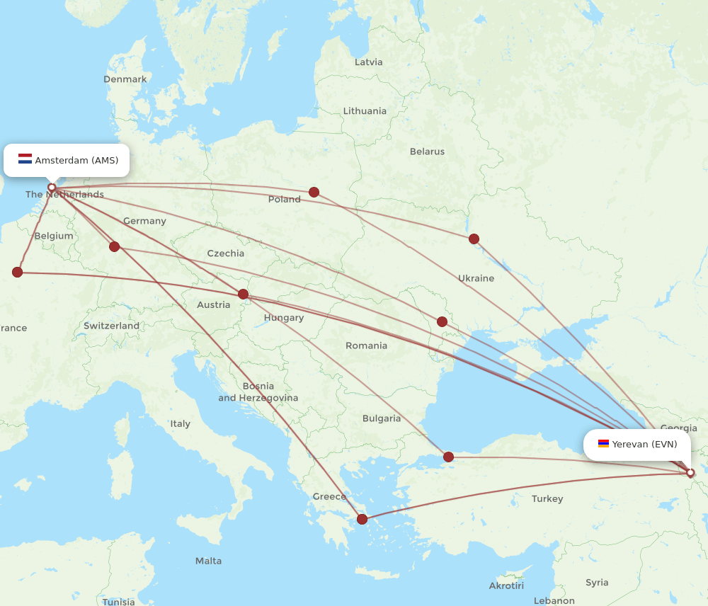 EVN-AMS flight routes