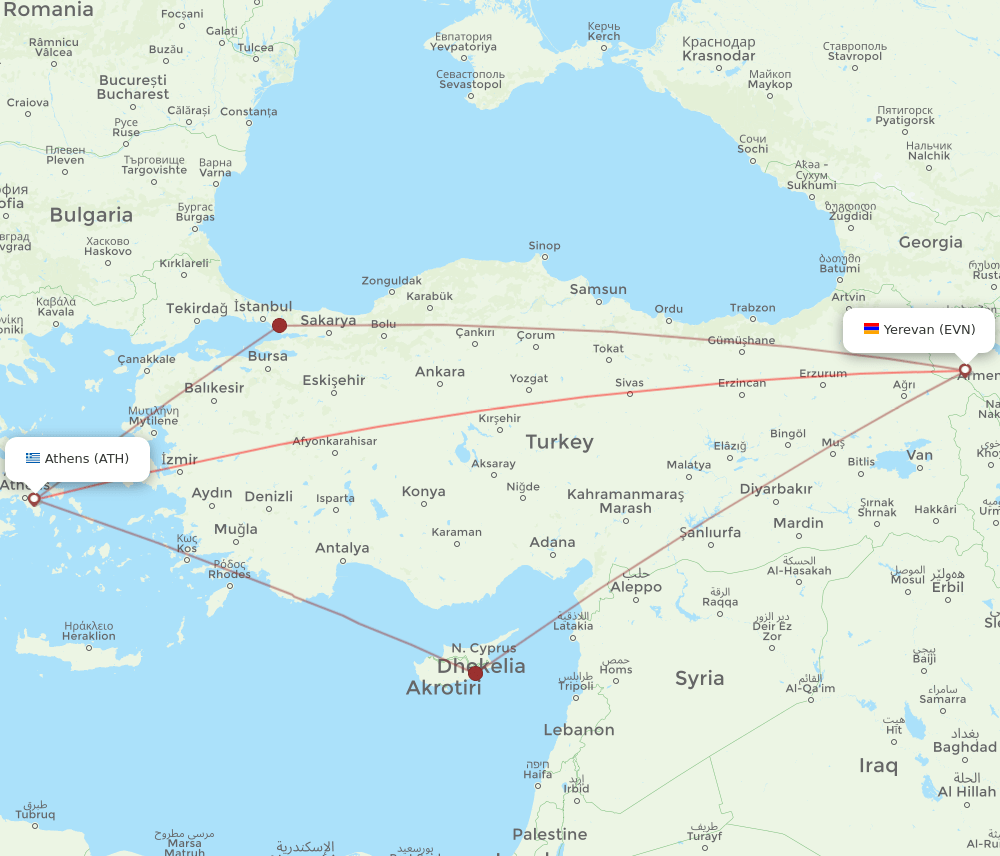 EVN-ATH flight routes