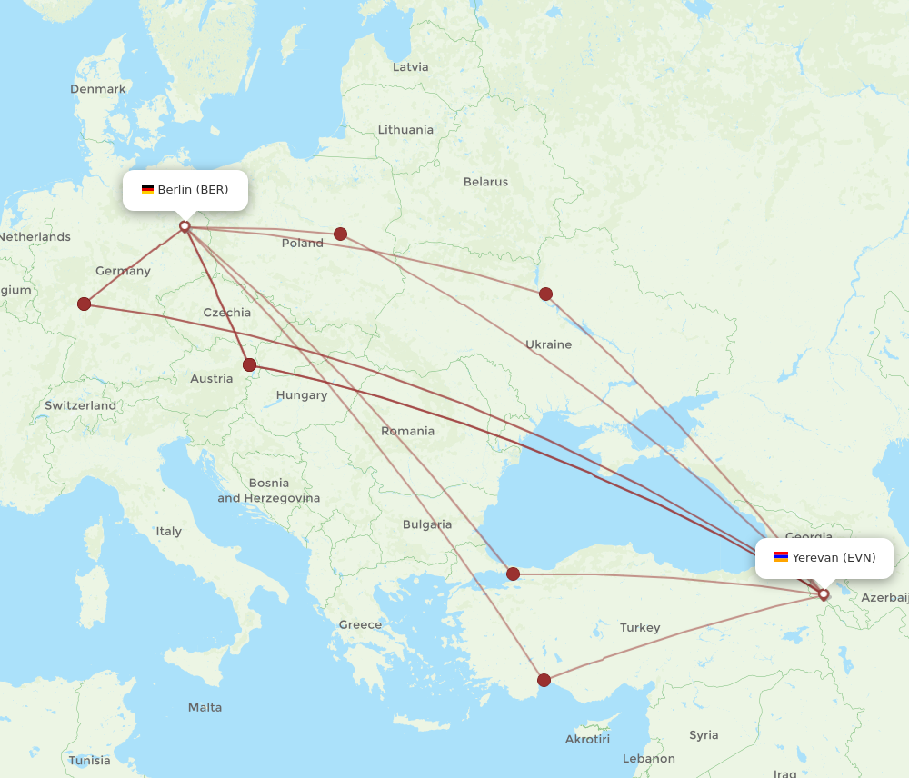 EVN to BER flights and routes map