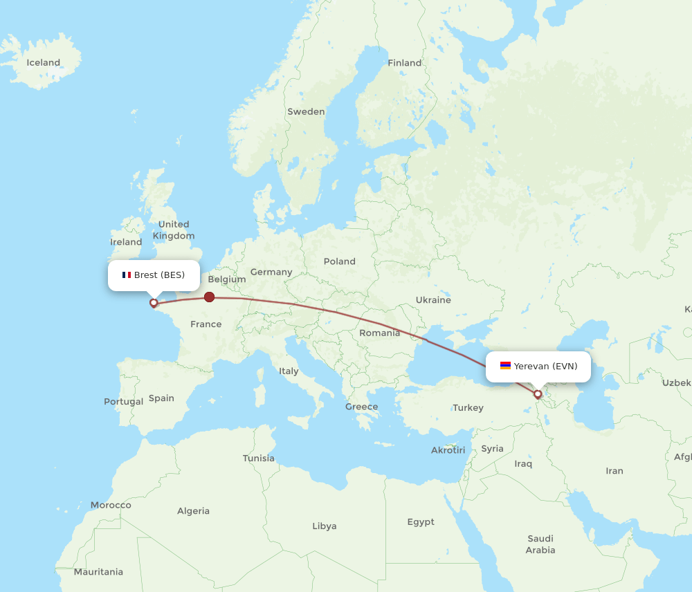 EVN to BES flights and routes map