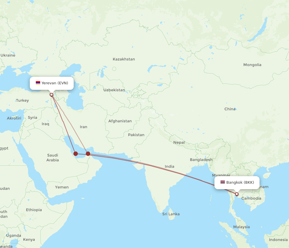 EVN-BKK flight routes