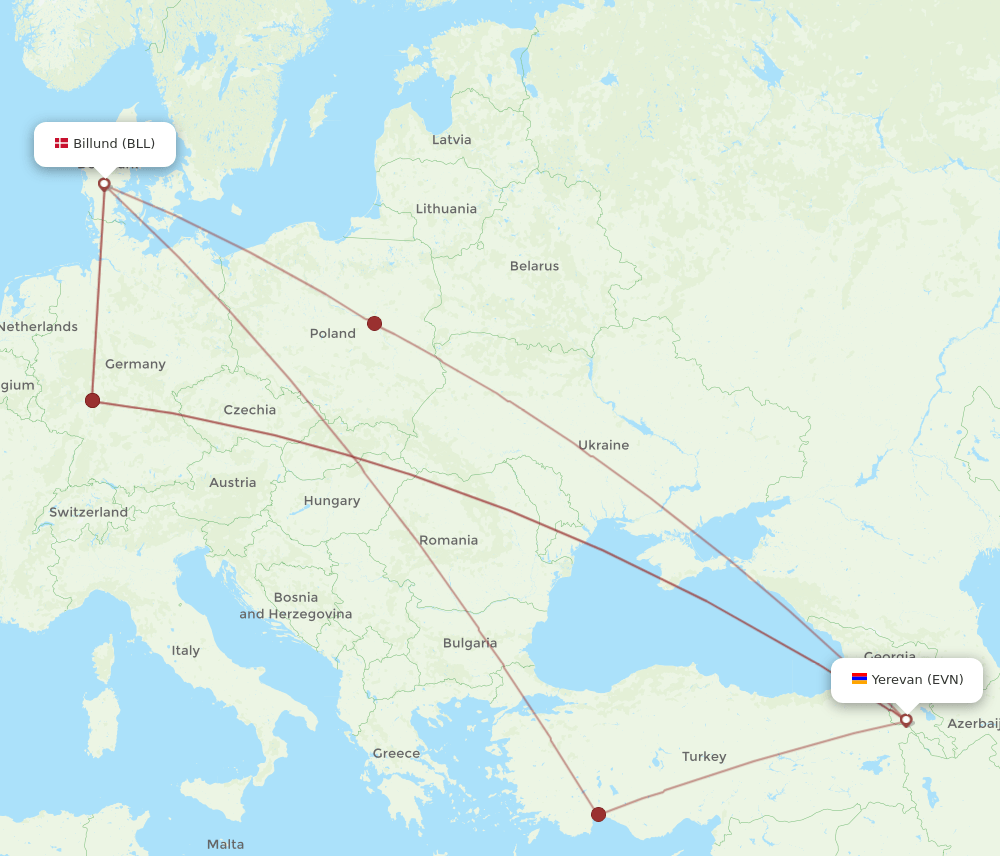 EVN-BLL flight routes